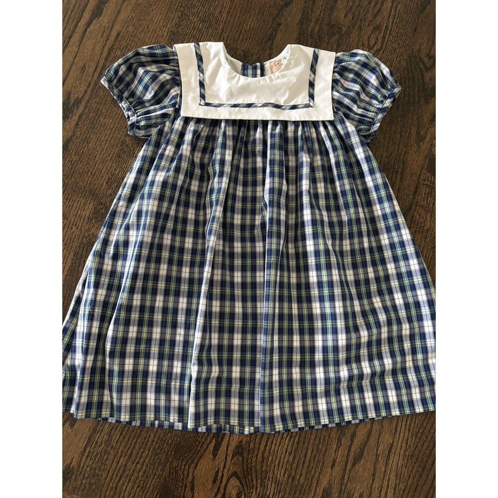 The Beaufort Bonnet Company Blue Green Classic Plaid Mary Dress Size 6 Girls EUC